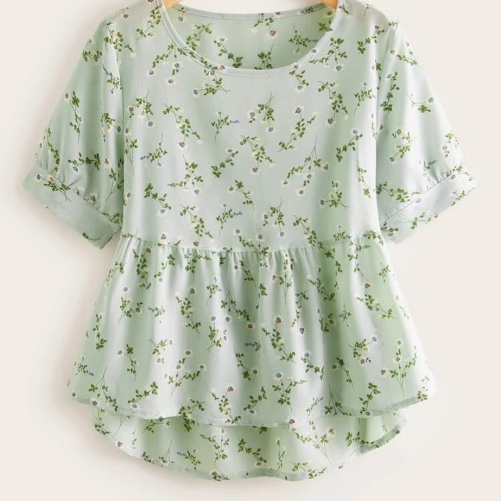 Mint floral peplum blouse